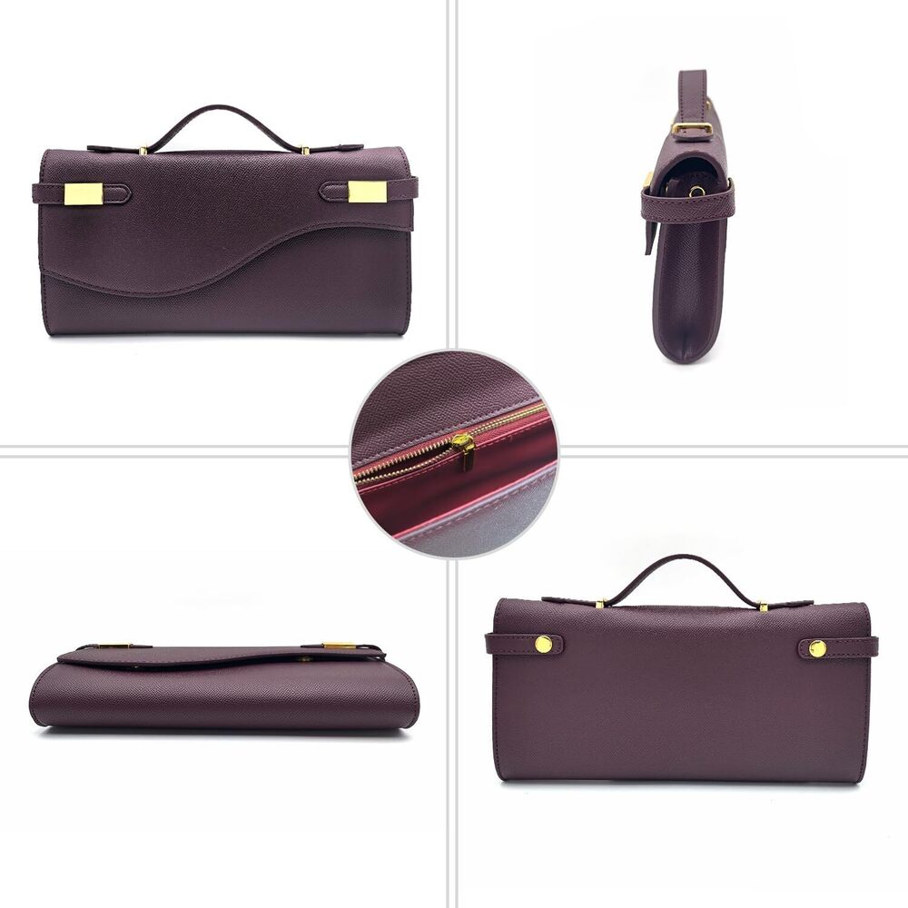 9761 Minimalist Long Envelope Shoulder Bag for Commute, White Formal Clutch - Picture 4 of 7
